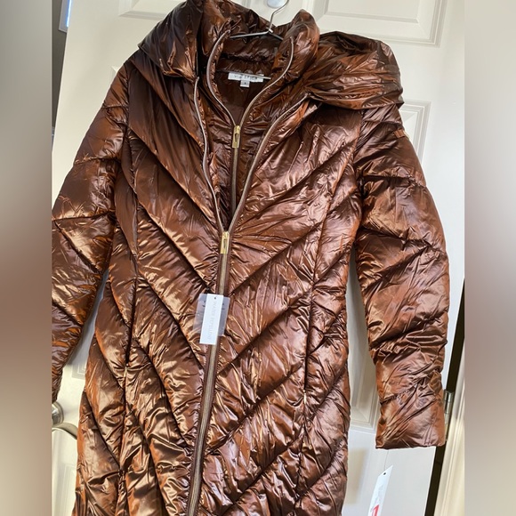 NWT Via Spiga inset bib quilted long puffer jacket - Picture 5 of 10